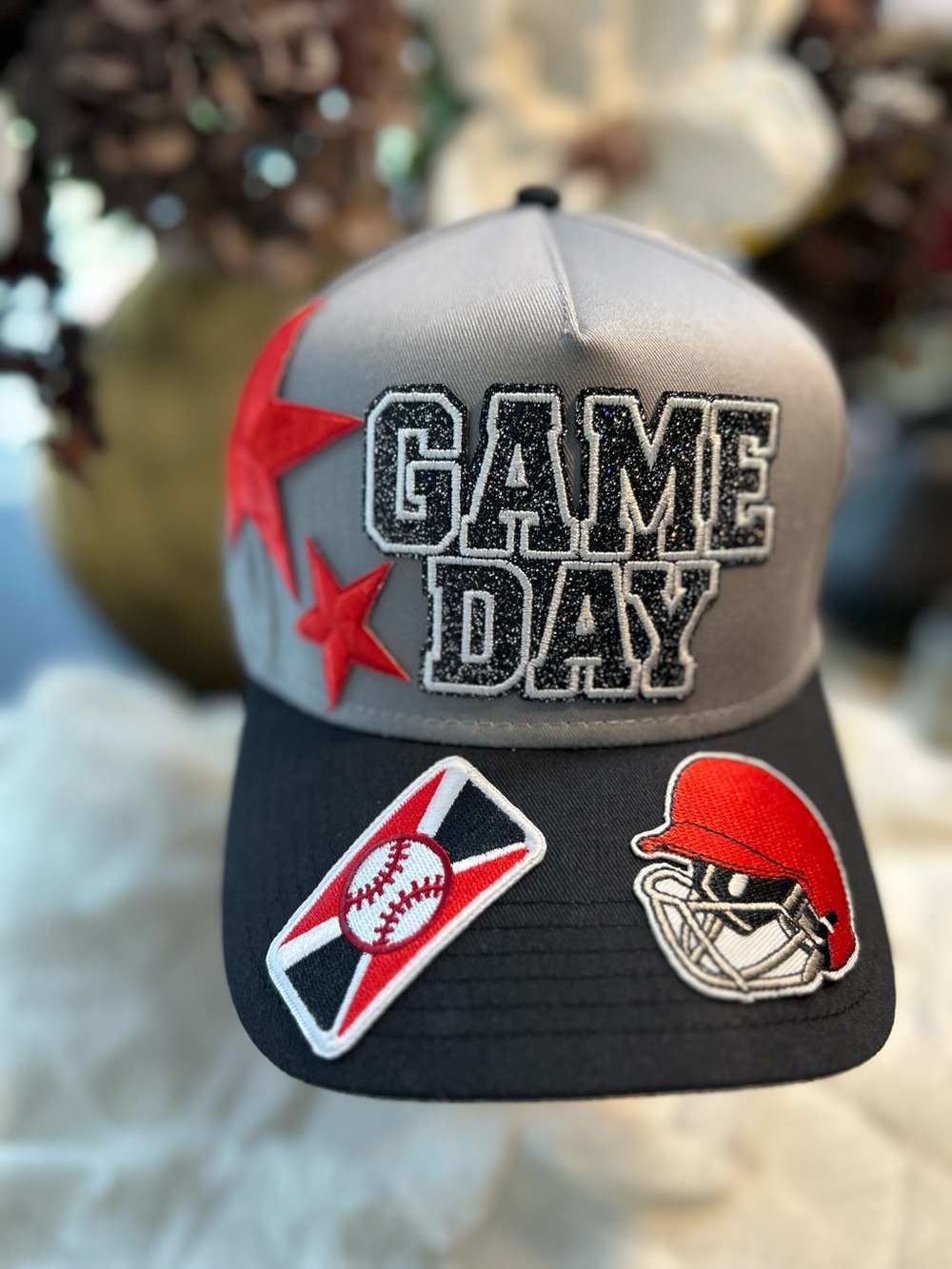 GAME DAY Women's Baseball Cap - Gray, Black & Red Accents
